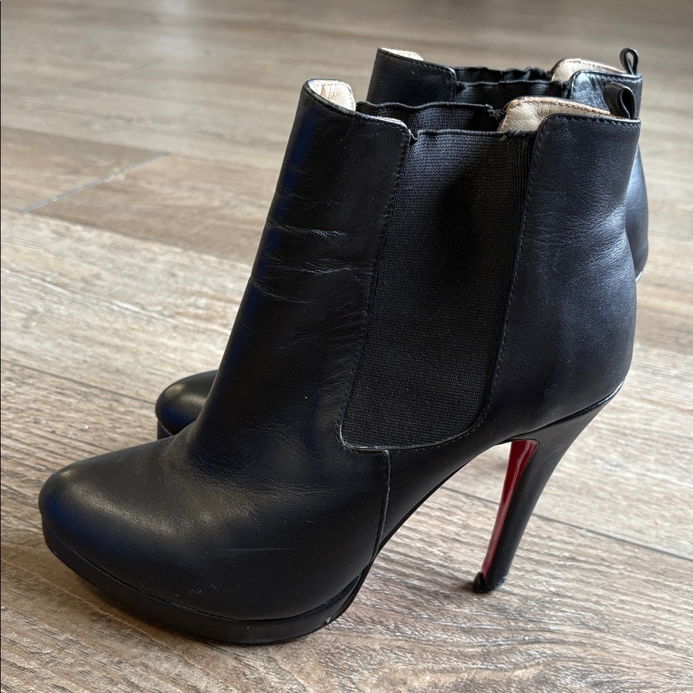Christian Louboutin Fannylove 120 Black Leather High Heel Platform Ankle Boot